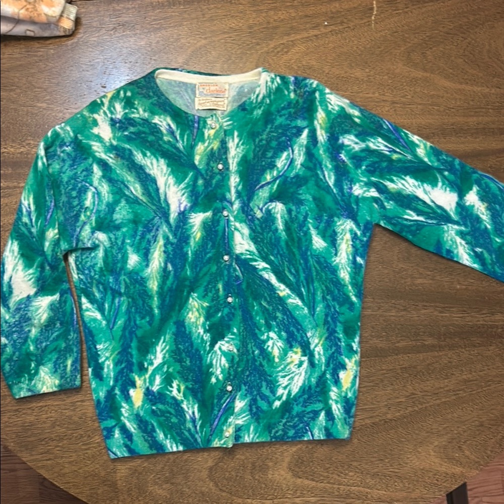 Vintage Cardigan with Abstract Green Pattern